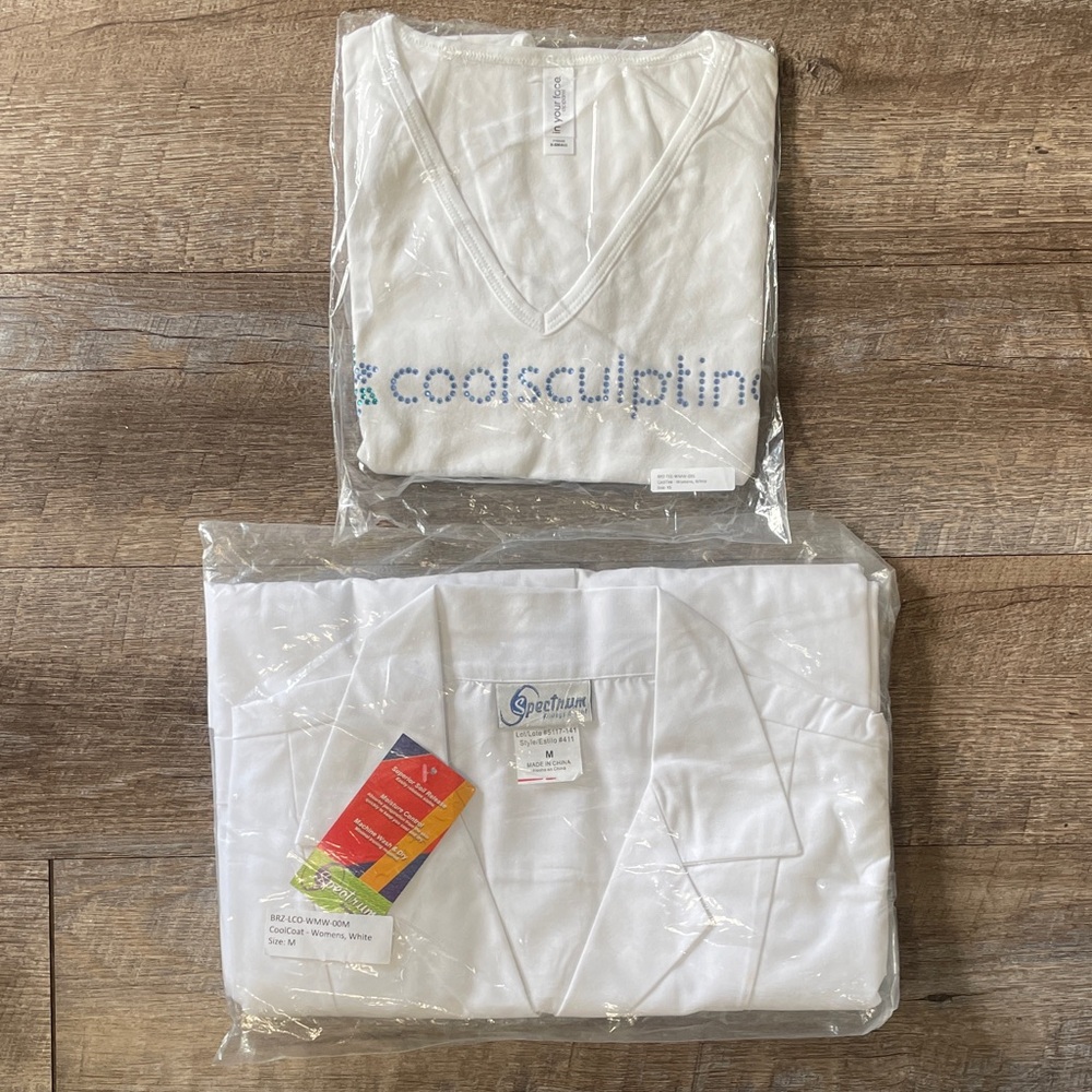 NWT Coolsculpting Lab Coat & Rhinestone Short Sleeve T-shirt Bundle